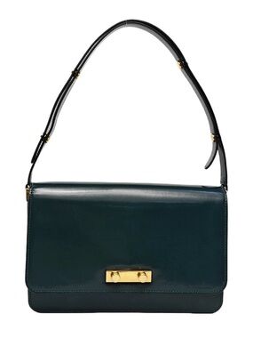 Marni Caddy Dark Teal Leather Shoulder Bag with Gold Hardware Quiet Luxury